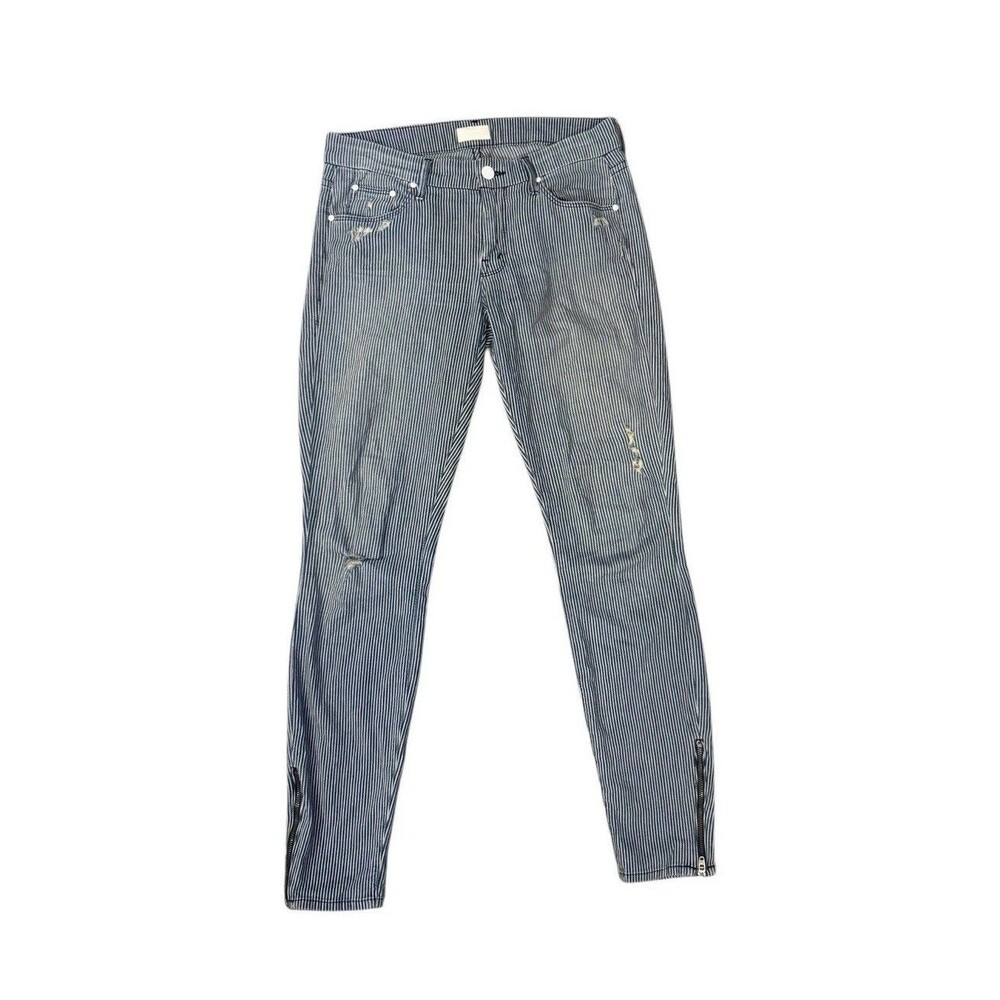 Mother The Looker Stripes On the Road Zip Ankle Jeans Distressed Womens Sz 27